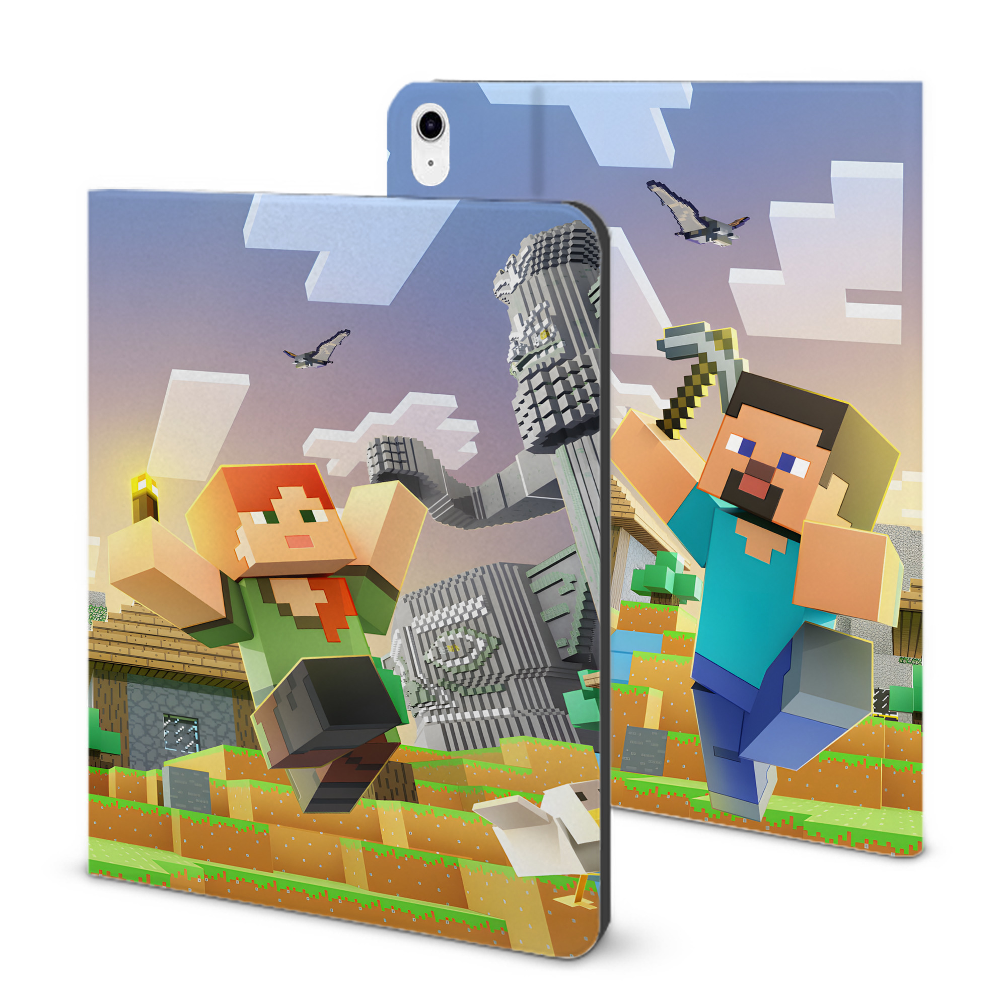（画像用） マインクラフト ブロックの世界 Minecraft MC Block world IPad ケース ブック型 PUレザー TPU 耐衝撃 軽量 薄型 ペン収納なし 全面保護 IPad 各モデル対応